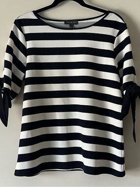 The Limited Dark Navy and White Striped Tie-Sleeve Tee